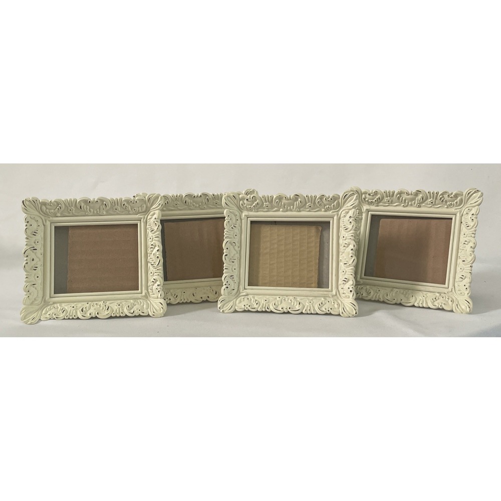 Vintage Style Cottagecore Small Picture Frames Lot Of 4 Antique White 4"x4.5"